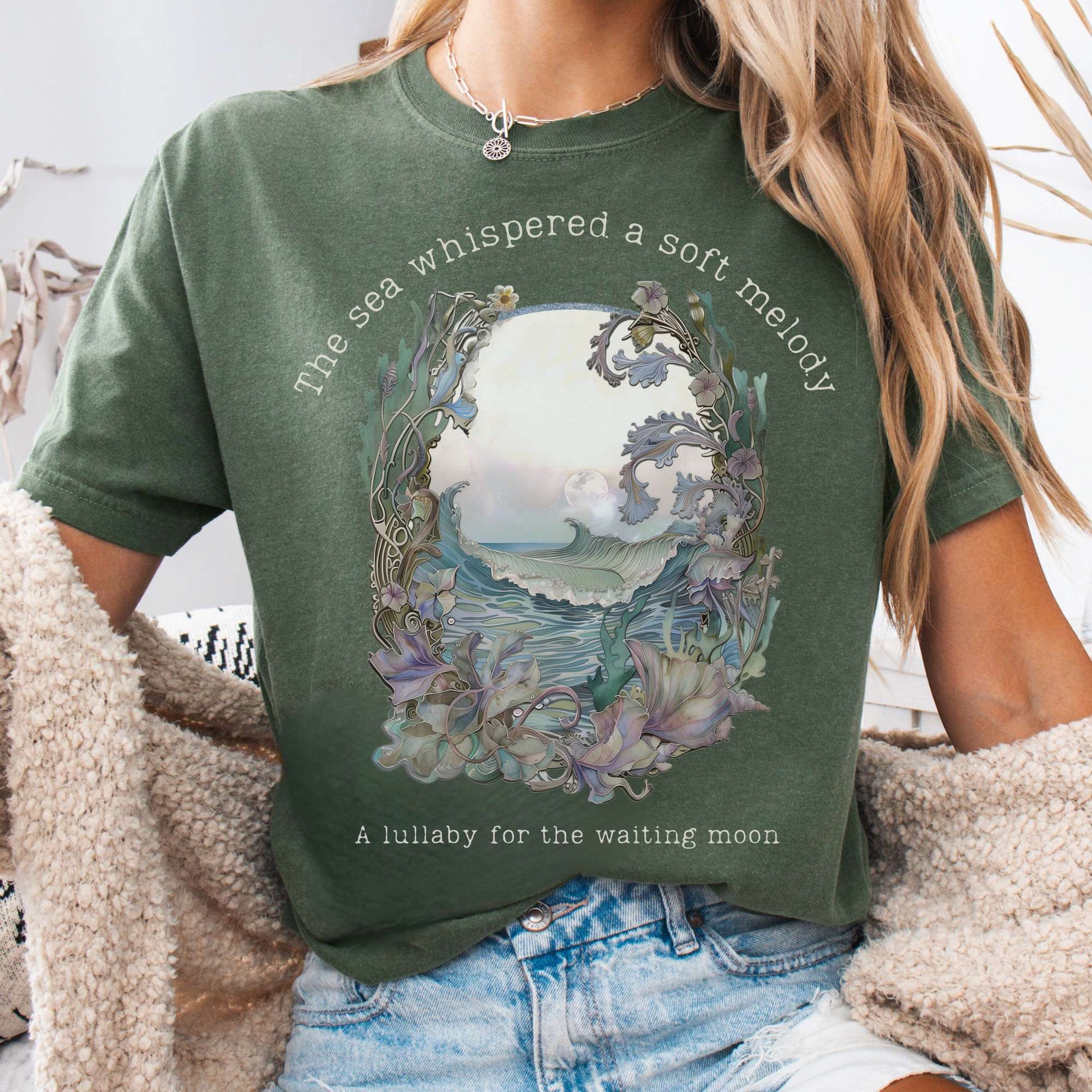 T-Shirt Moss / S Sea Lullaby for the Waiting Moon Poetry Tee The Mystic Eden