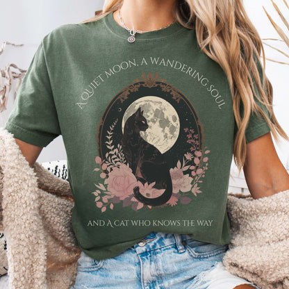 T-Shirt Moss / S The Cat Who Knows The Way Poetry Tee The Mystic Eden