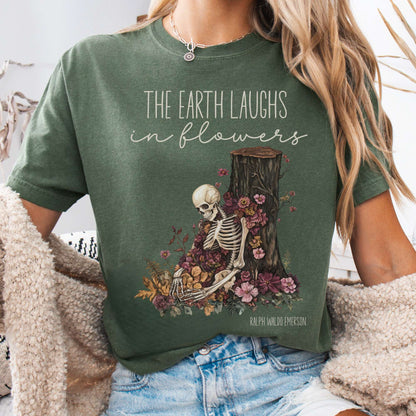 T-Shirt Moss / S The Earth Laughs in Flowers Ralph Waldo Emerson Tee The Mystic Eden