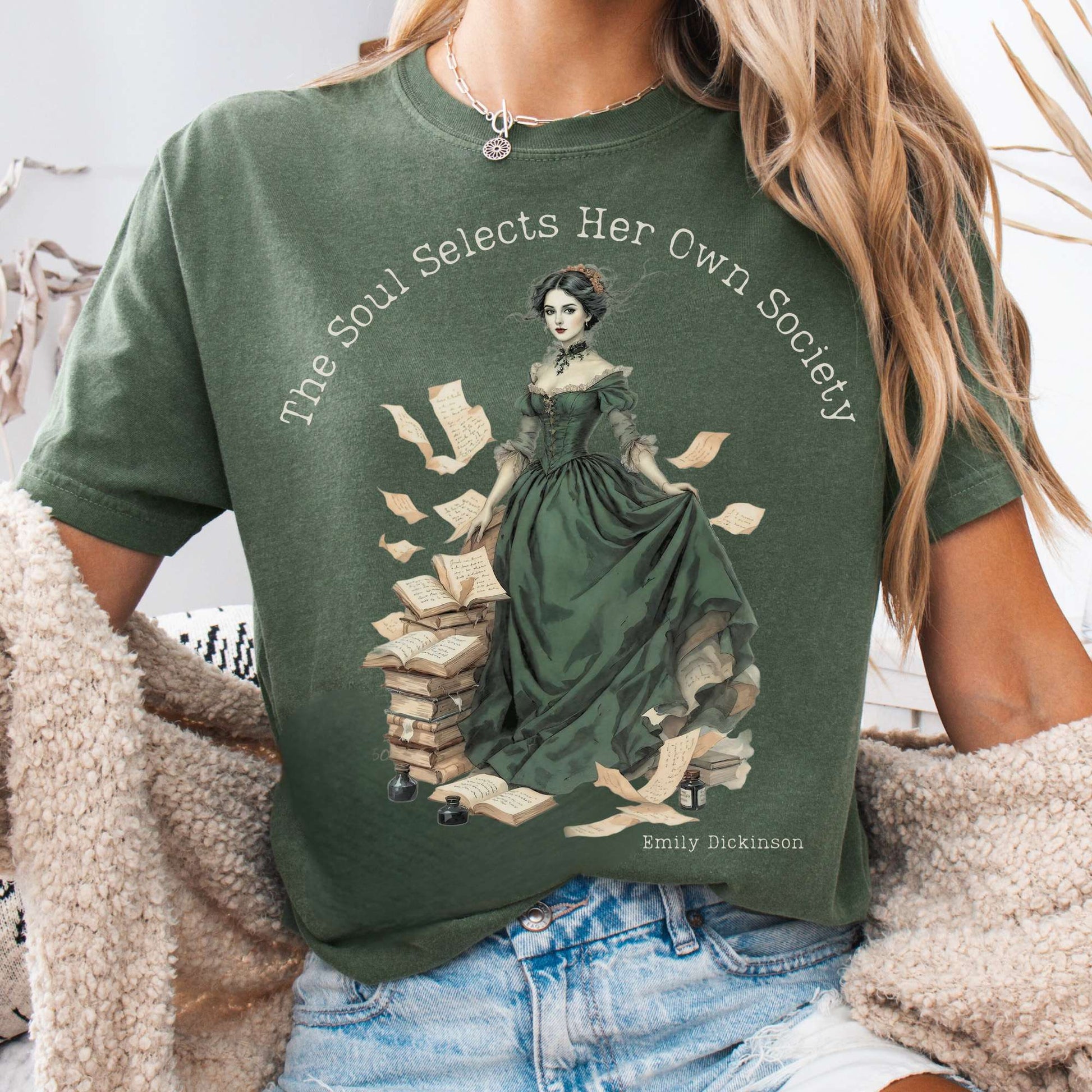 T-Shirt Moss / S The Soul Selects Her Own Society Emily Dickinson Tee The Mystic Eden