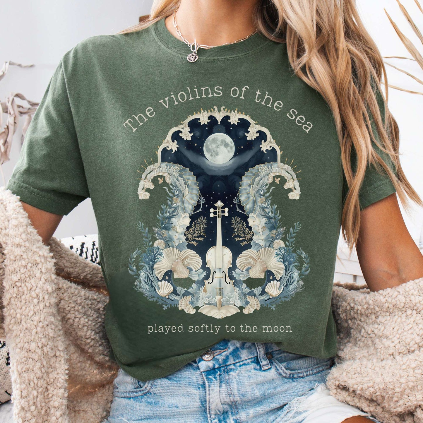 T-Shirt Moss / S The Violins of the Sea Played Softly to the Moon Poetry Tee The Mystic Eden