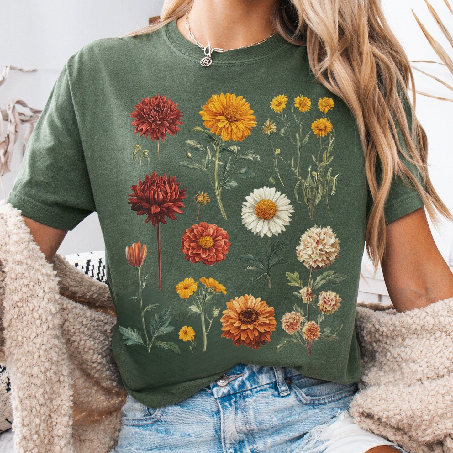 T-Shirt Moss / S Vintage Botanical Fall Floral Shirt The Mystic Eden