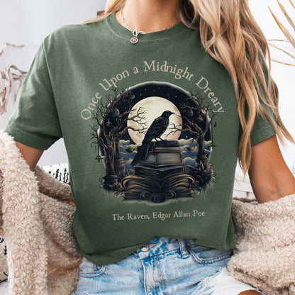 T-Shirt Moss / S Vintage Edgar Allan Poe Shirt - Once upon a midnight dreary The Mystic Eden