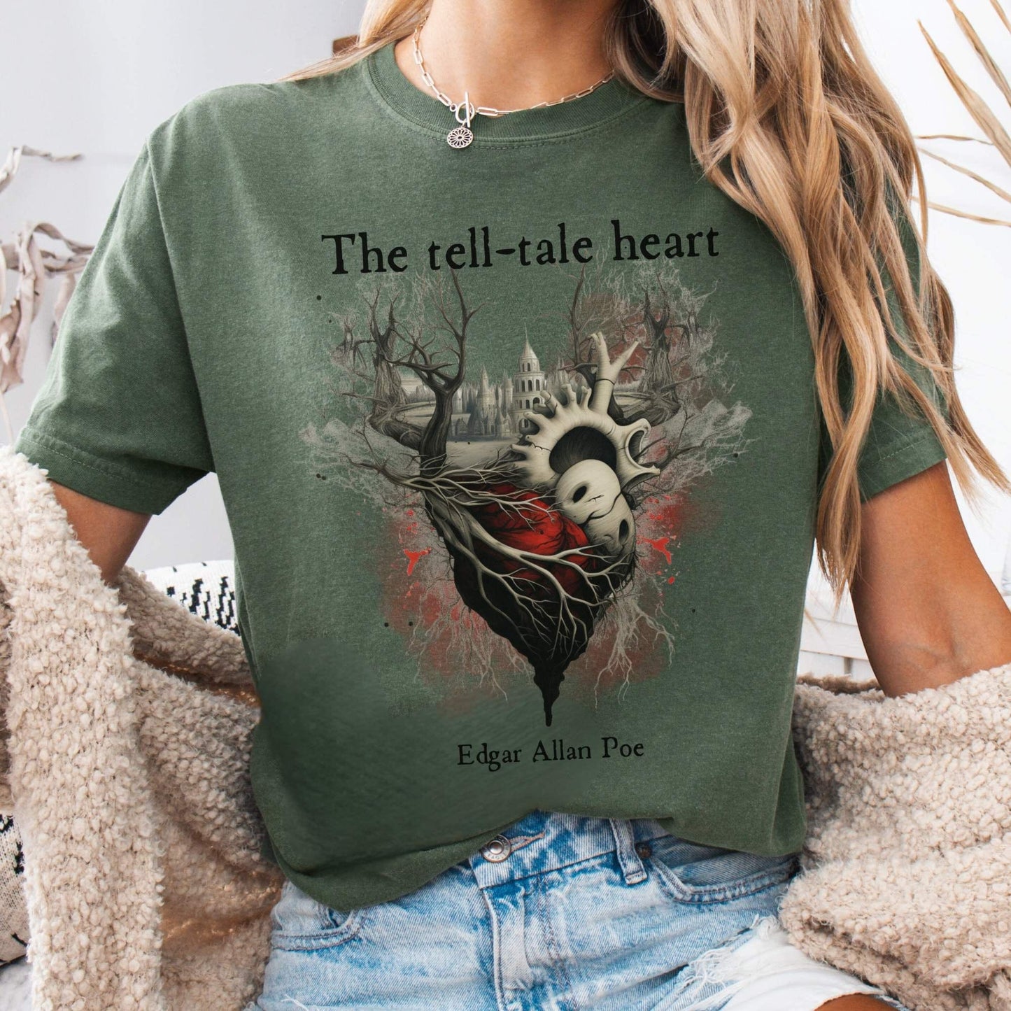 T-Shirt Moss / S Vintage Edgar Allan Poe Shirt - The Tell Tale Heart The Mystic Eden