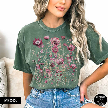 T-Shirt Moss / S Vintage wildflower maroon floral shirt The Mystic Eden