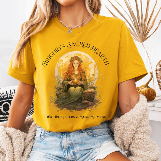 T-Shirt Mustard / S Brighid's Sacred Hearth Bella + Canvas Tee – Firekeeper Cottagecore Tee The Mystic Eden