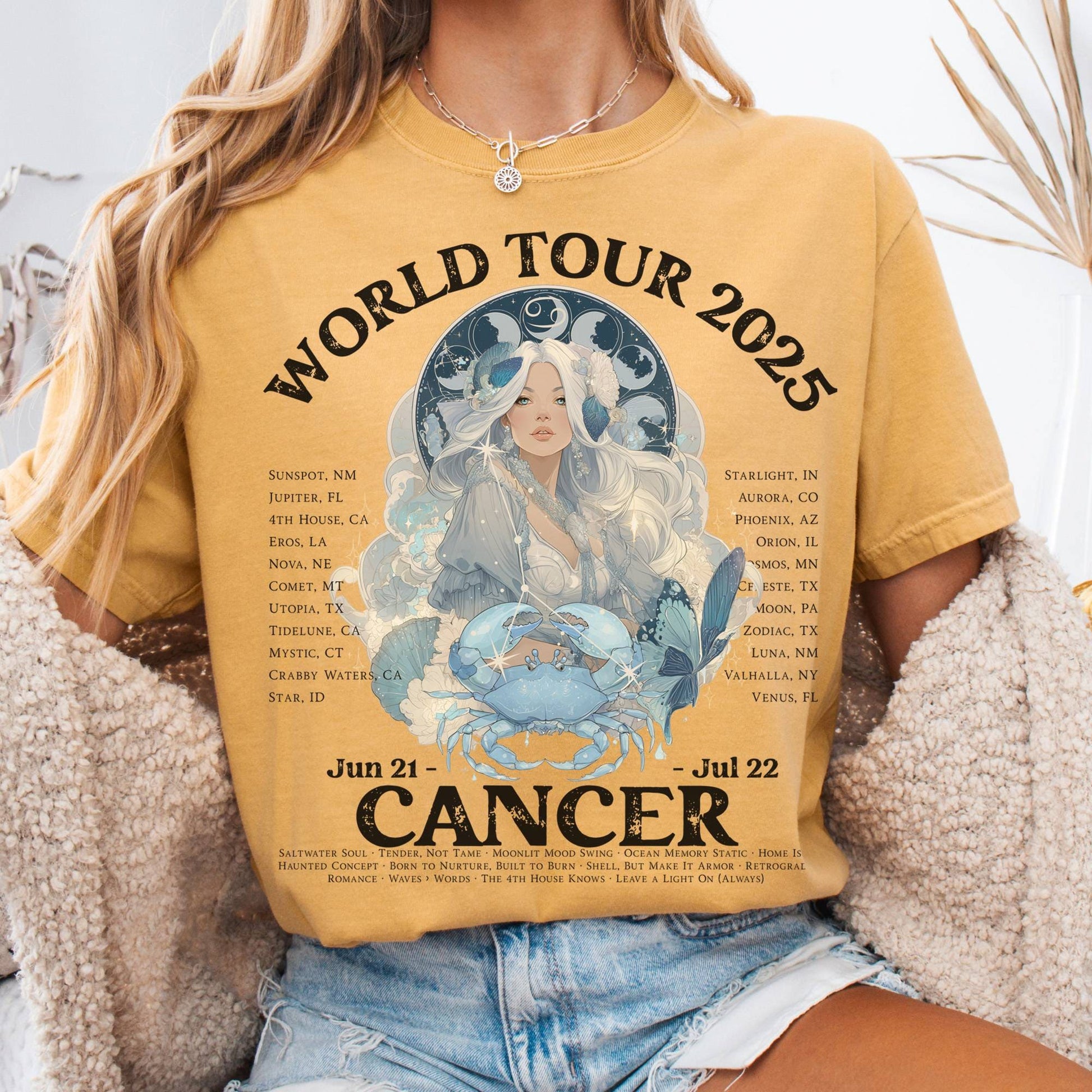 T-Shirt Mustard / S Cancer Concert T-Shirt - Zodiac World Tour 2025 Shirt The Mystic Eden