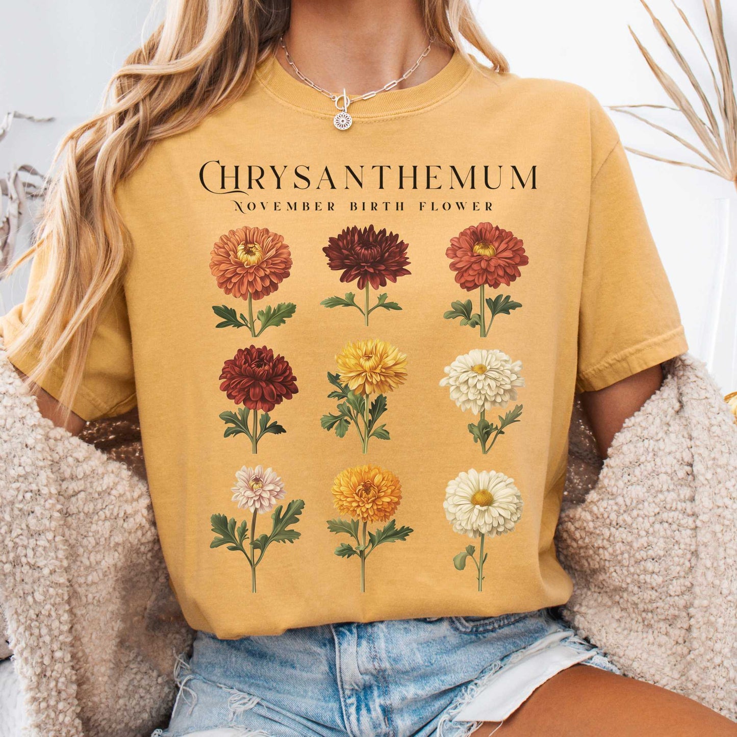 T-Shirt Mustard / S Chrysanthemum November Birth Month Flower Shirt The Mystic Eden