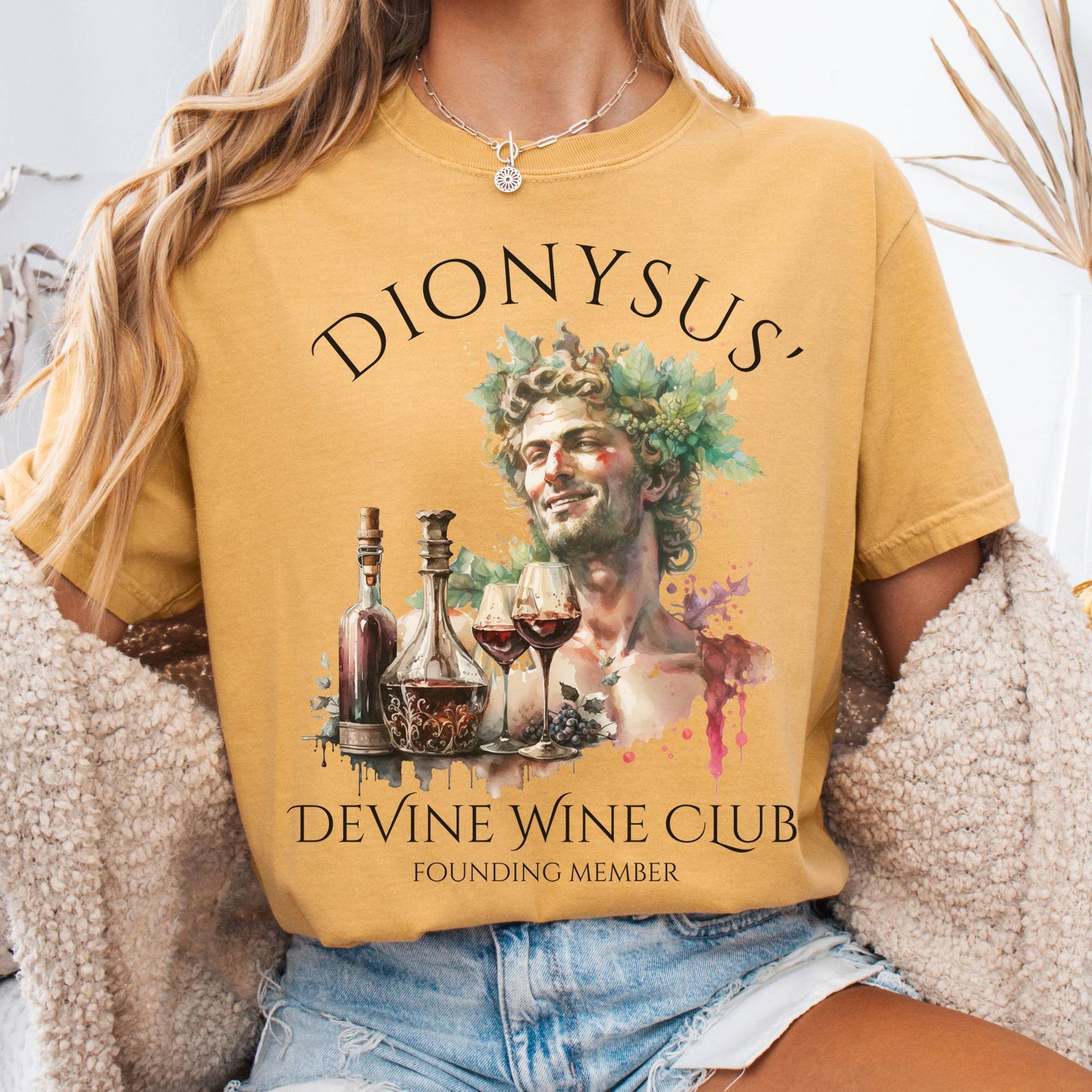 T-Shirt Mustard / S Dionysus Devine Wine Club Mythology Tee The Mystic Eden