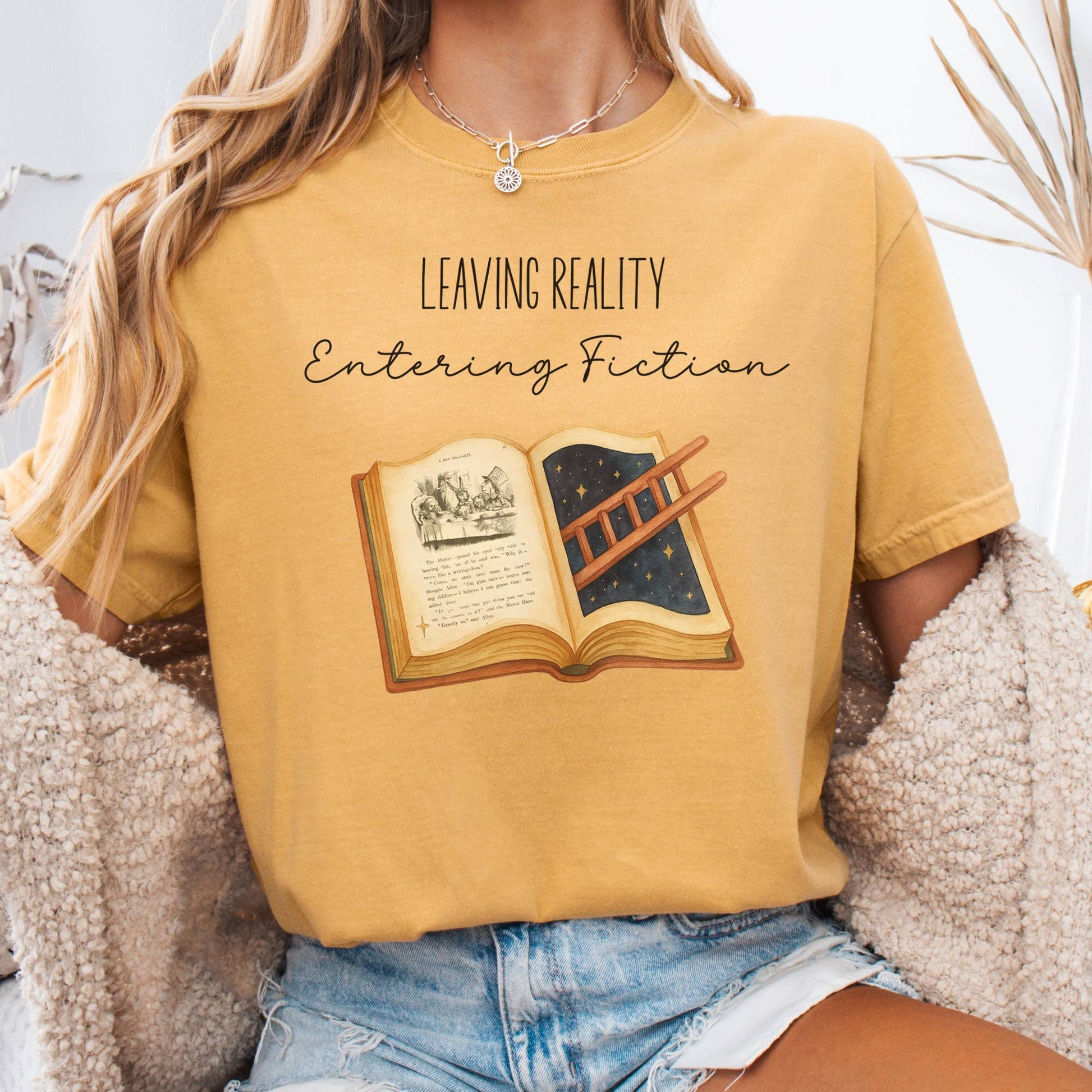 T-Shirt Mustard / S Entering Fiction T-Shirt – Literary Escape Tee The Mystic Eden