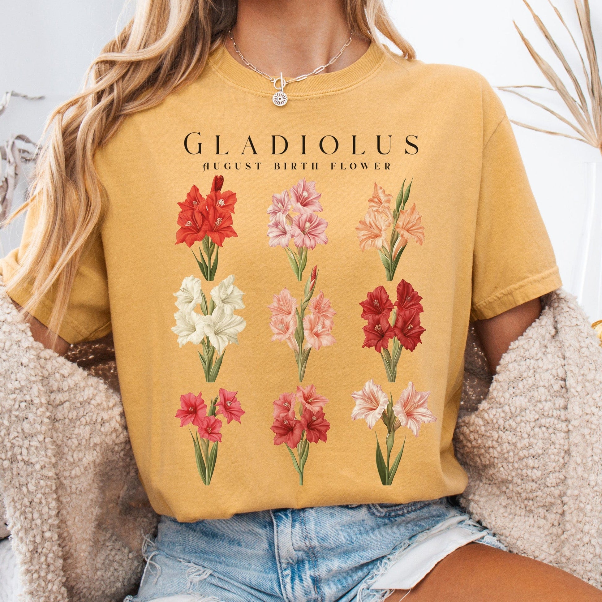 T-Shirt Mustard / S Gladiolus August Birth Month Flower Shirt The Mystic Eden