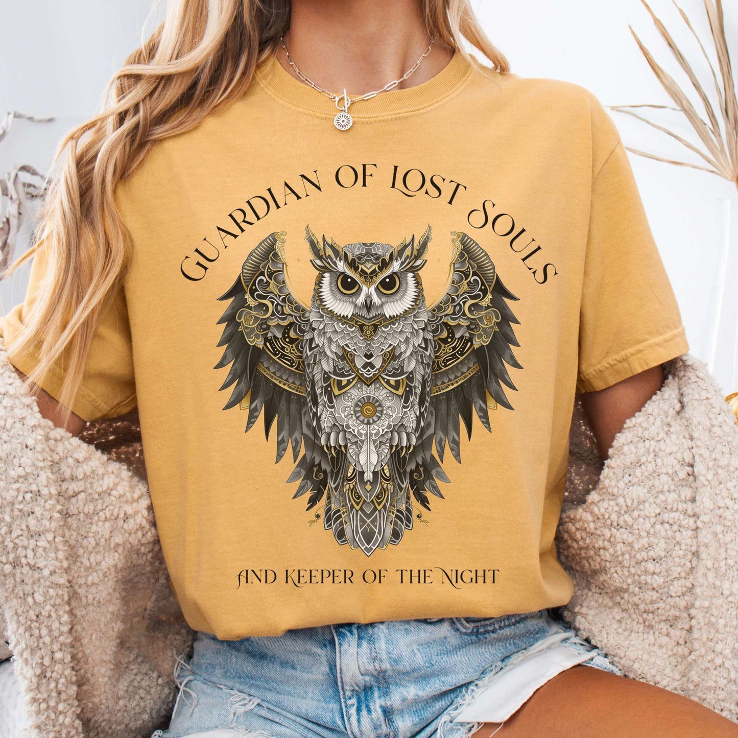 T-Shirt Mustard / S Guardian of Lost Souls Mythic Owl Tee The Mystic Eden