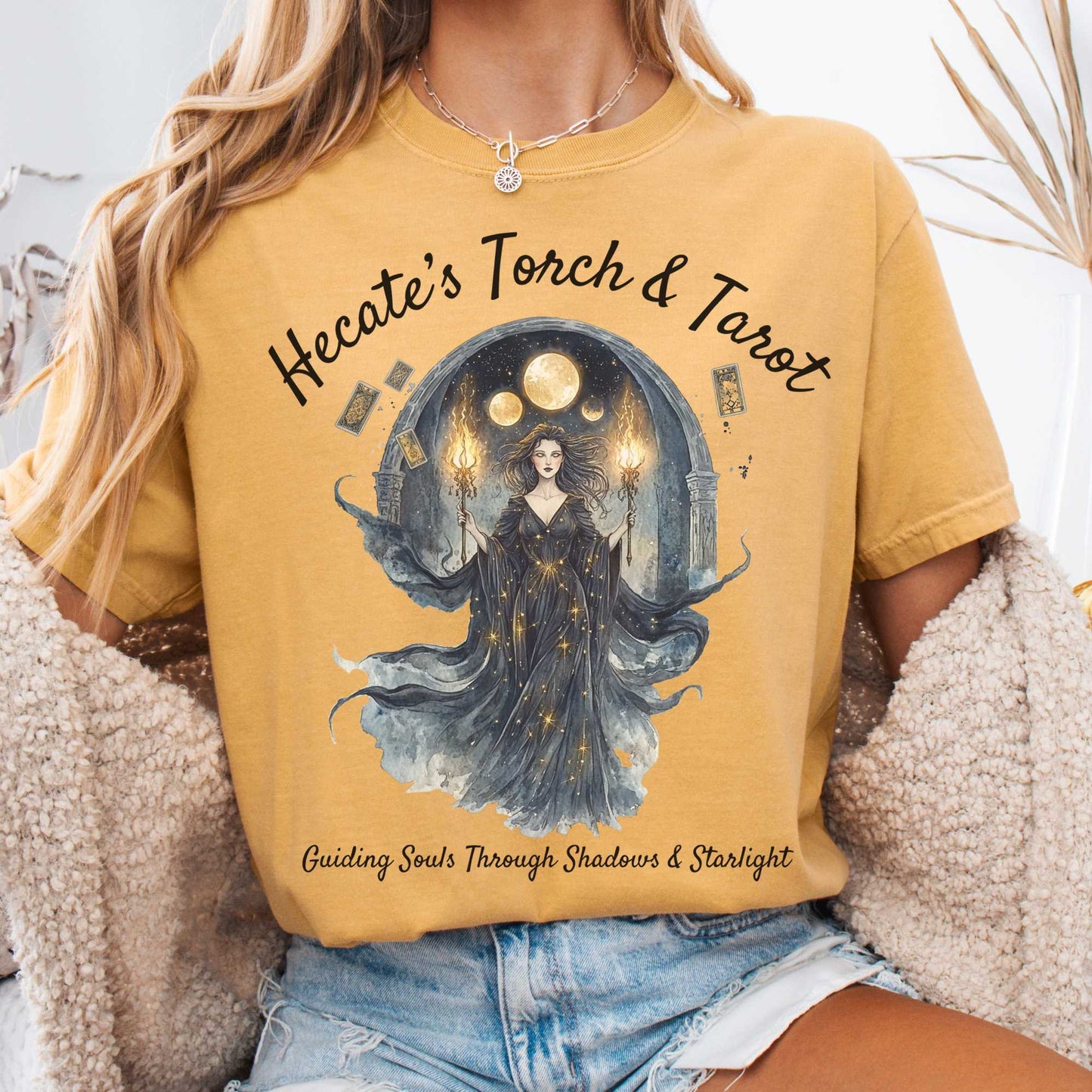 T-Shirt Mustard / S Hecate's Torch and Tarot Goddess Shirt The Mystic Eden