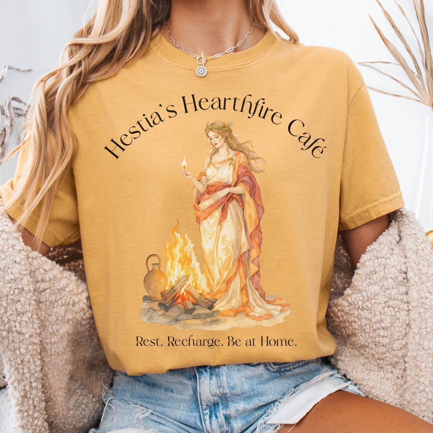 T-Shirt Mustard / S Hestia’s Hearthfire Café Mythology Tee The Mystic Eden
