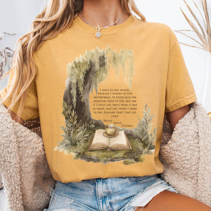 T-Shirt Mustard / S I Went to the Woods Henry David Thoreau Tee The Mystic Eden