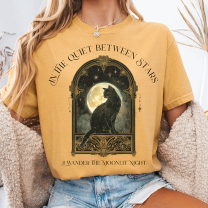 T-Shirt Mustard / S In the Quiet Between Stars Moonlit Cat Tee The Mystic Eden