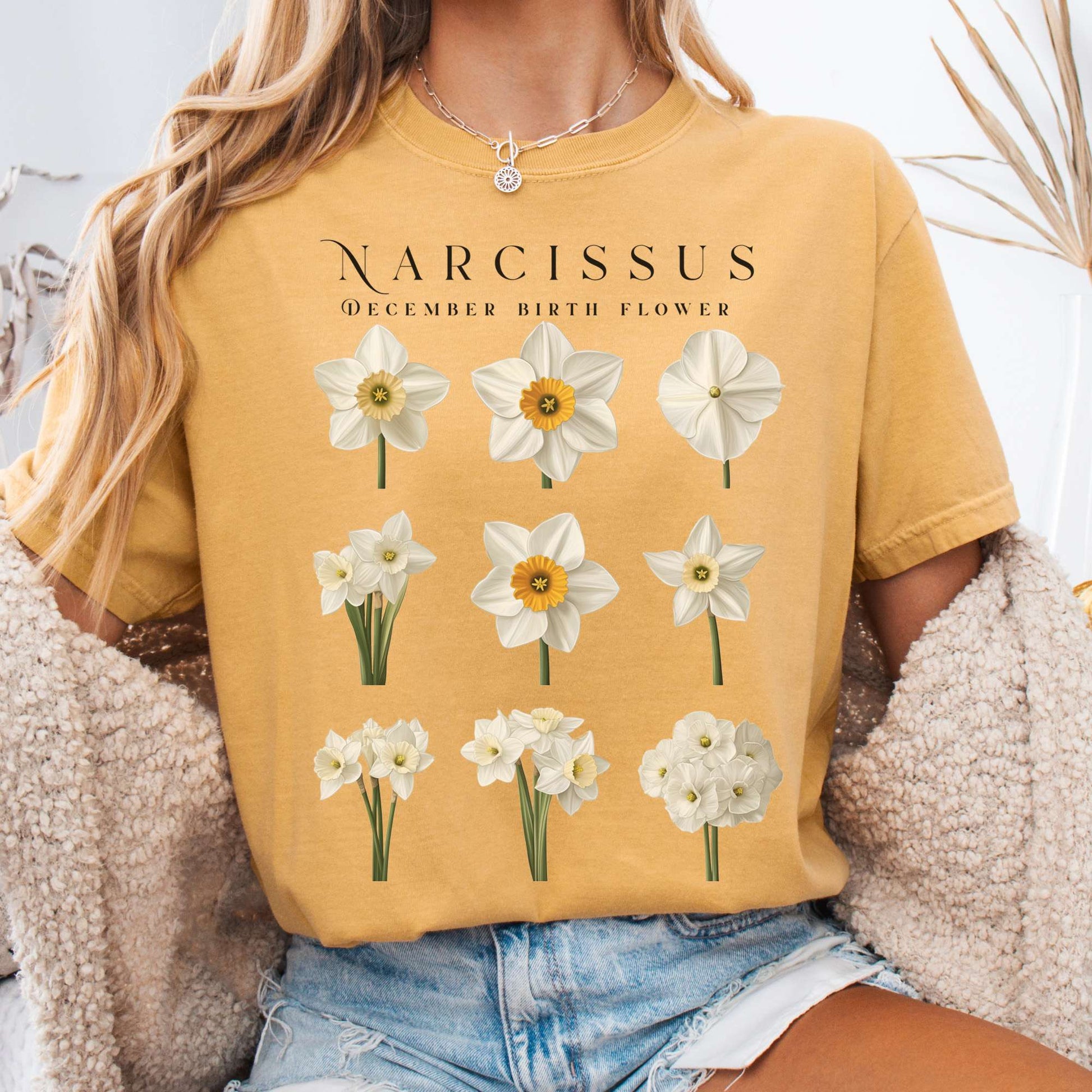 T-Shirt Mustard / S Narcissus December Birth Month Flower Shirt The Mystic Eden