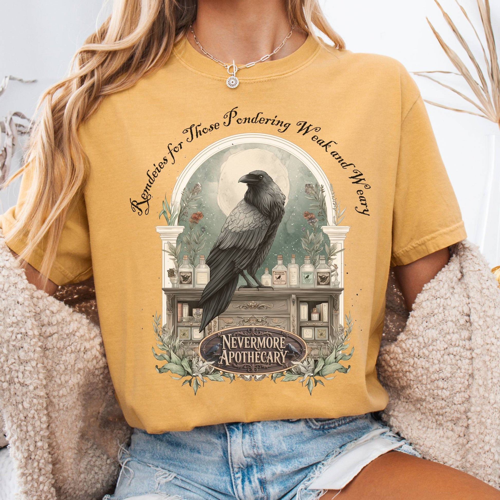 T-Shirt Mustard / S Nevermore Apothecary Edgar Allan Poe Tee The Mystic Eden