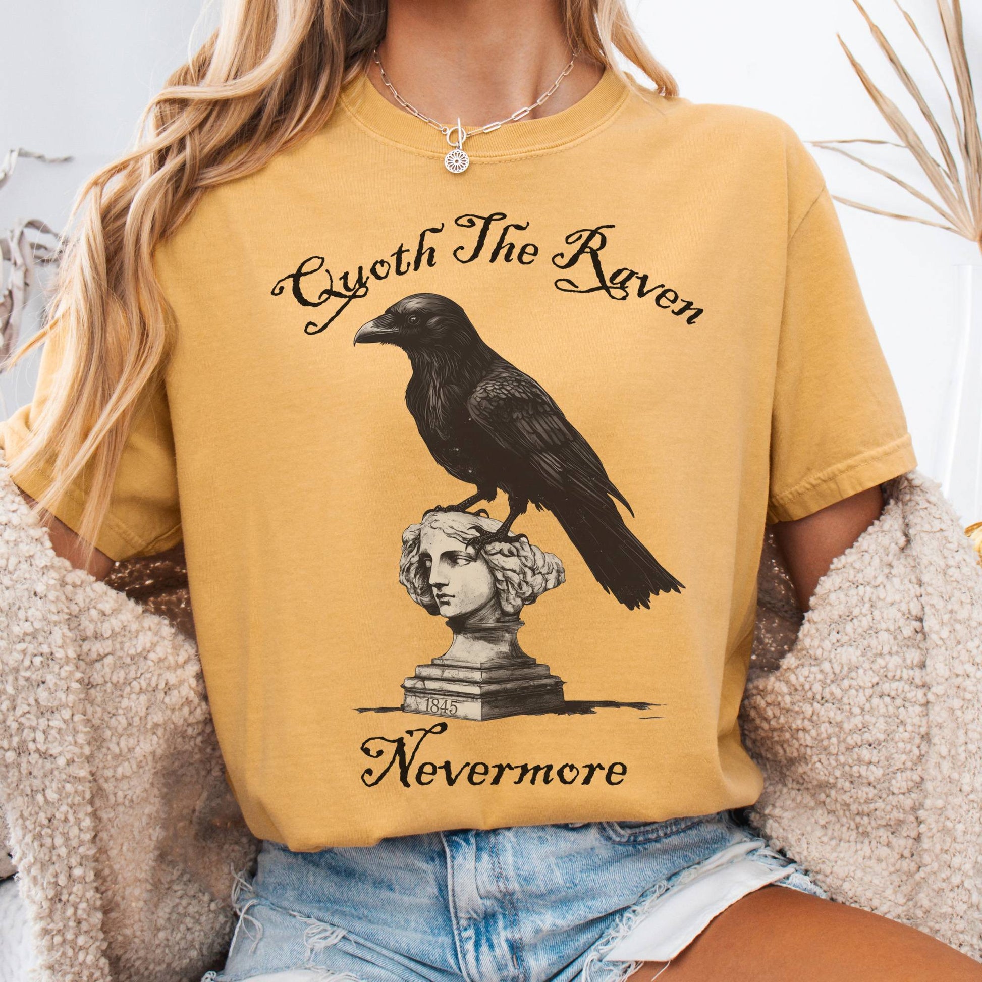 T-Shirt Mustard / S Quoth the Raven Nevermore Edgar Allan Poe Tee The Mystic Eden