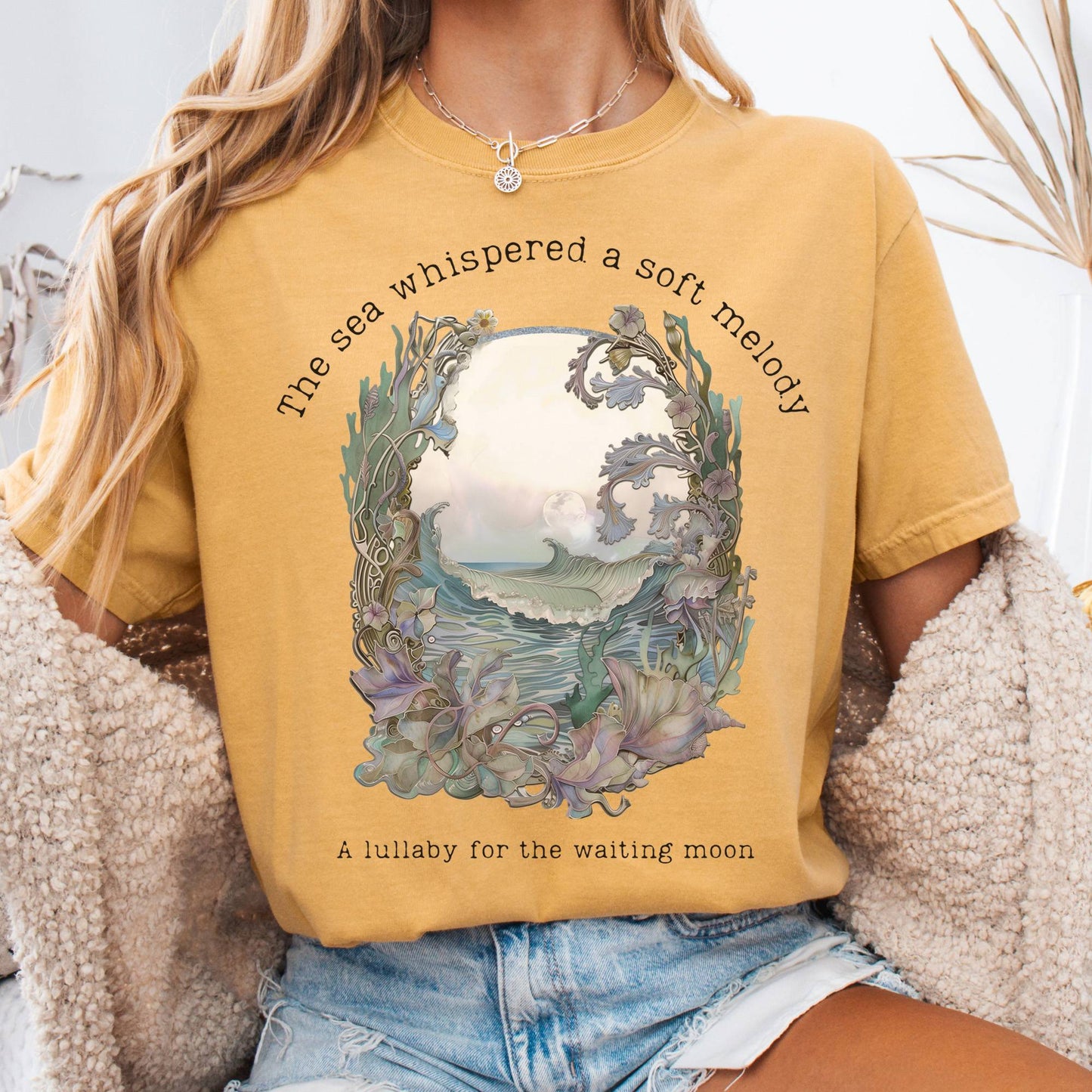 T-Shirt Mustard / S Sea Lullaby for the Waiting Moon Poetry Tee The Mystic Eden