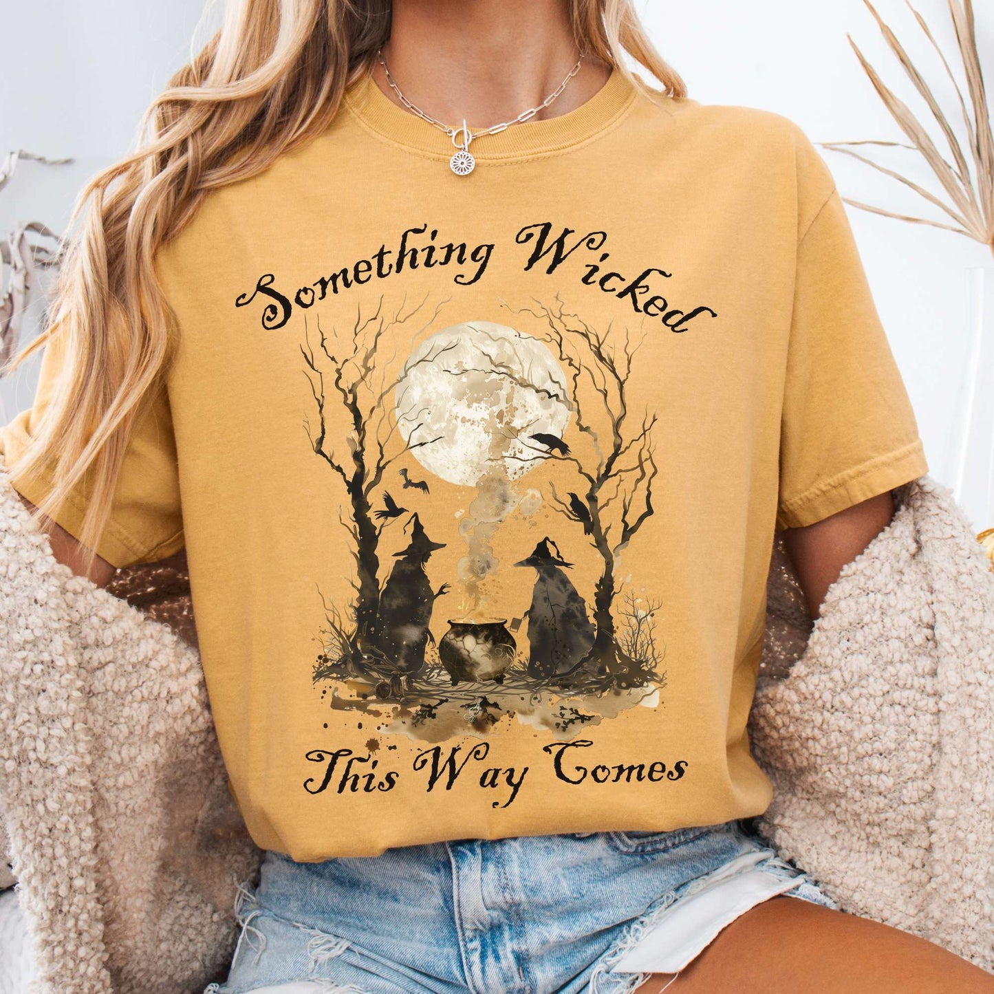 T-Shirt Mustard / S Something Wicked This Way Comes, Shakespeare Macbeth Witches Shirt The Mystic Eden
