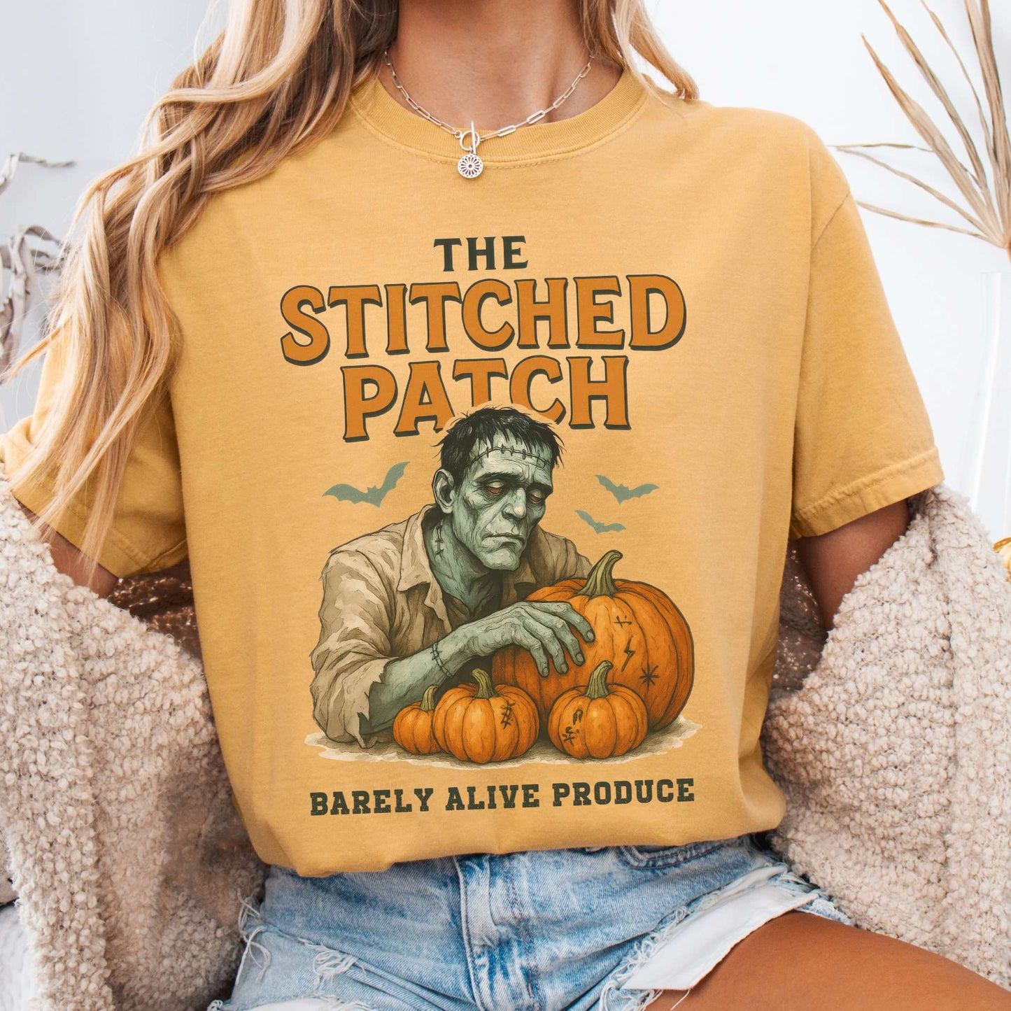 T-Shirt Mustard / S The Stitched Patch Frankenstein Shirt The Mystic Eden