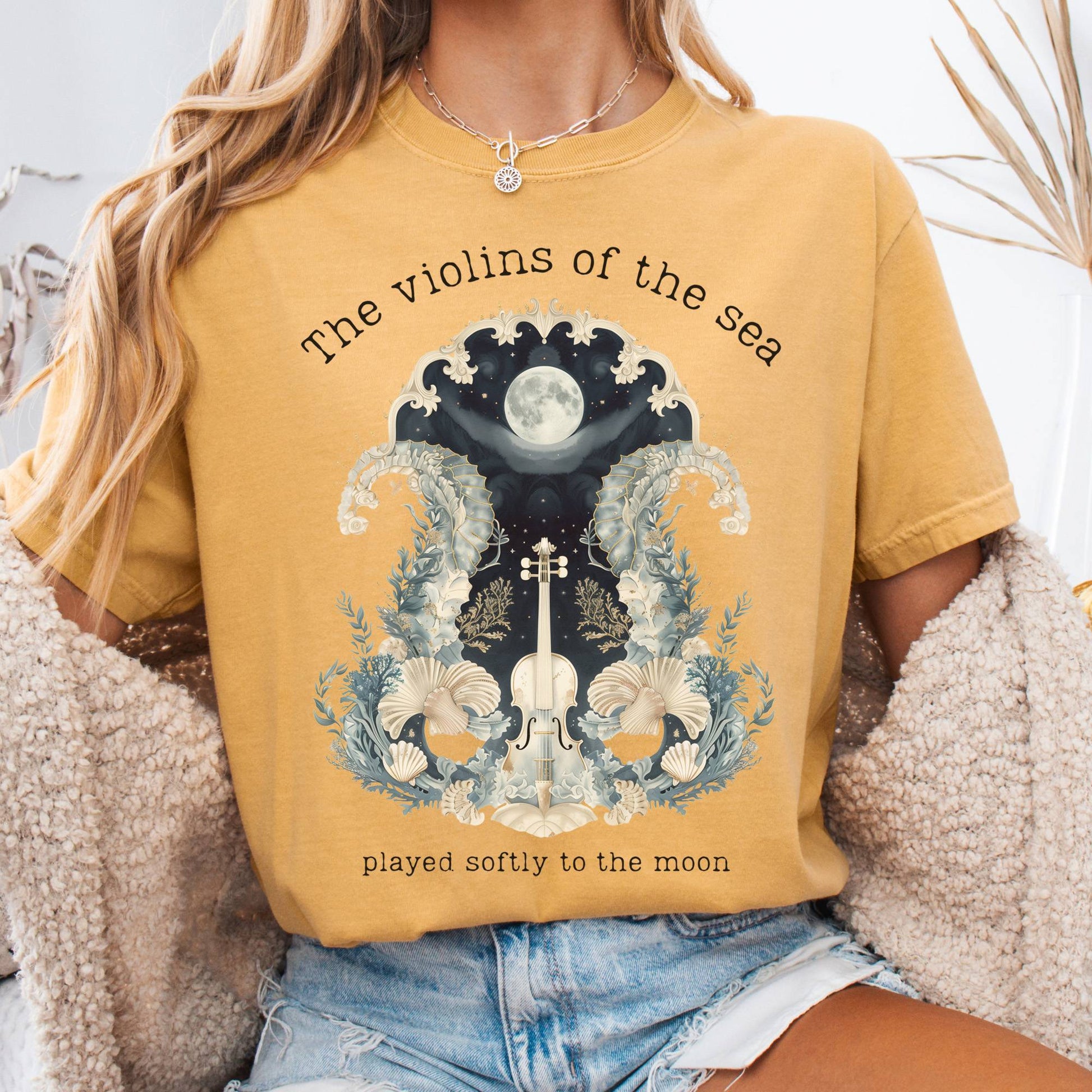 T-Shirt Mustard / S The Violins of the Sea Played Softly to the Moon Poetry Tee The Mystic Eden