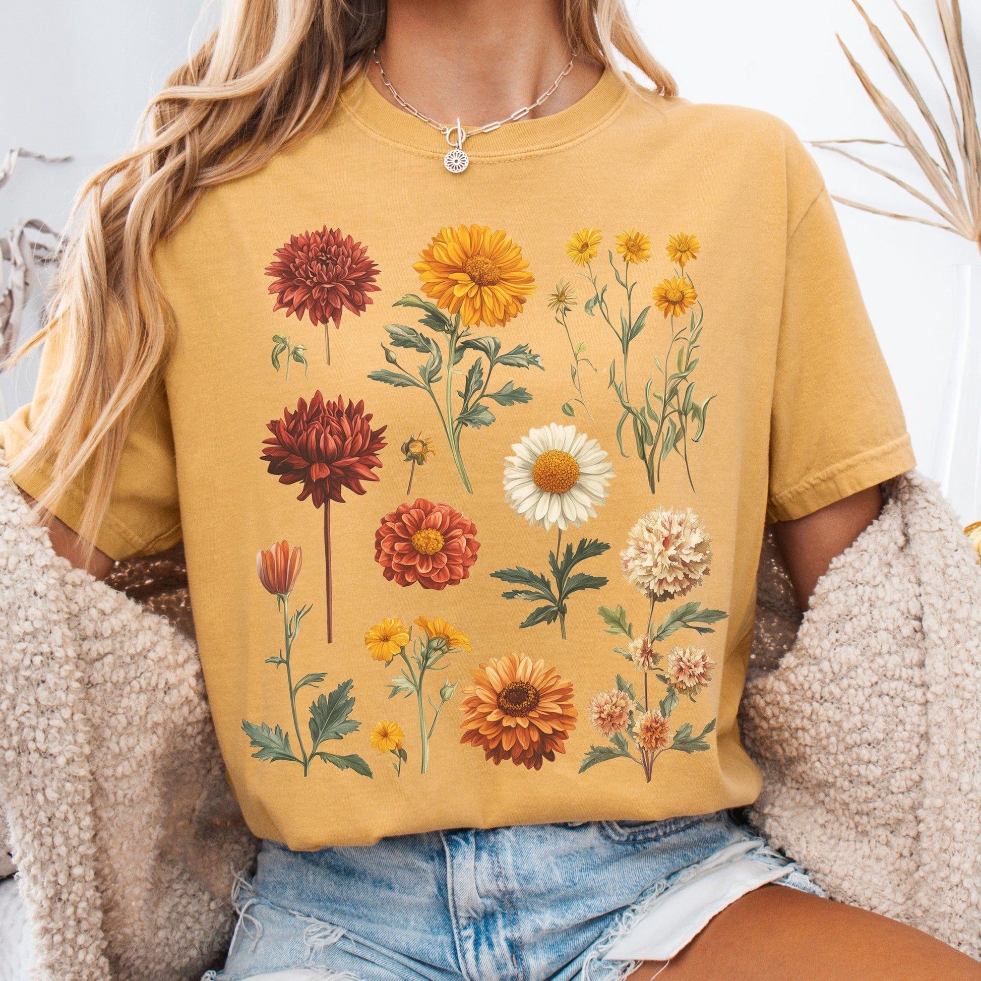 T-Shirt Mustard / S Vintage Botanical Fall Floral Shirt The Mystic Eden