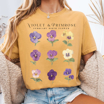 T-Shirt Mustard / S Violet & Primrose February Birth Month Flower Shirt The Mystic Eden