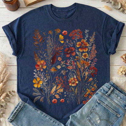 T-Shirt Navy / S Autumn Cottagecore Wildflowers T-Shirt The Mystic Eden