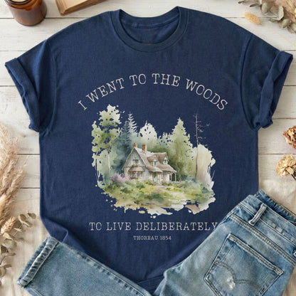 T-Shirt Navy / S I Went To the Woods To Live Deliberately Thoreau T-Shirt The Mystic Eden