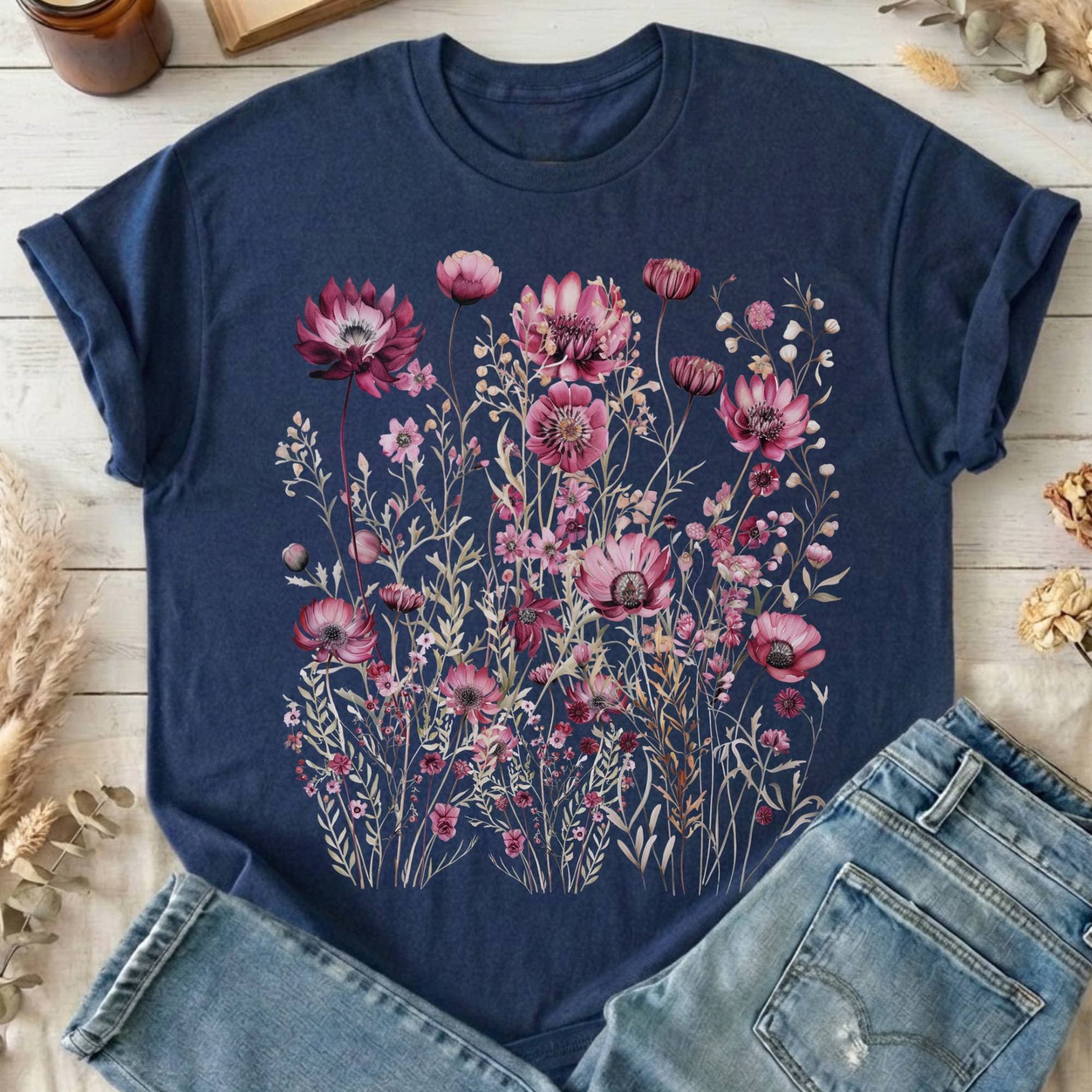 T-Shirt Navy / S Maroon Wildflower T-Shirt The Mystic Eden