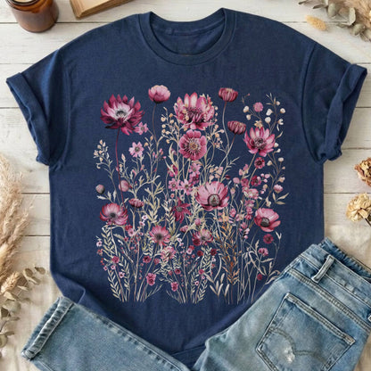 T-Shirt Navy / S Maroon Wildflower T-Shirt The Mystic Eden