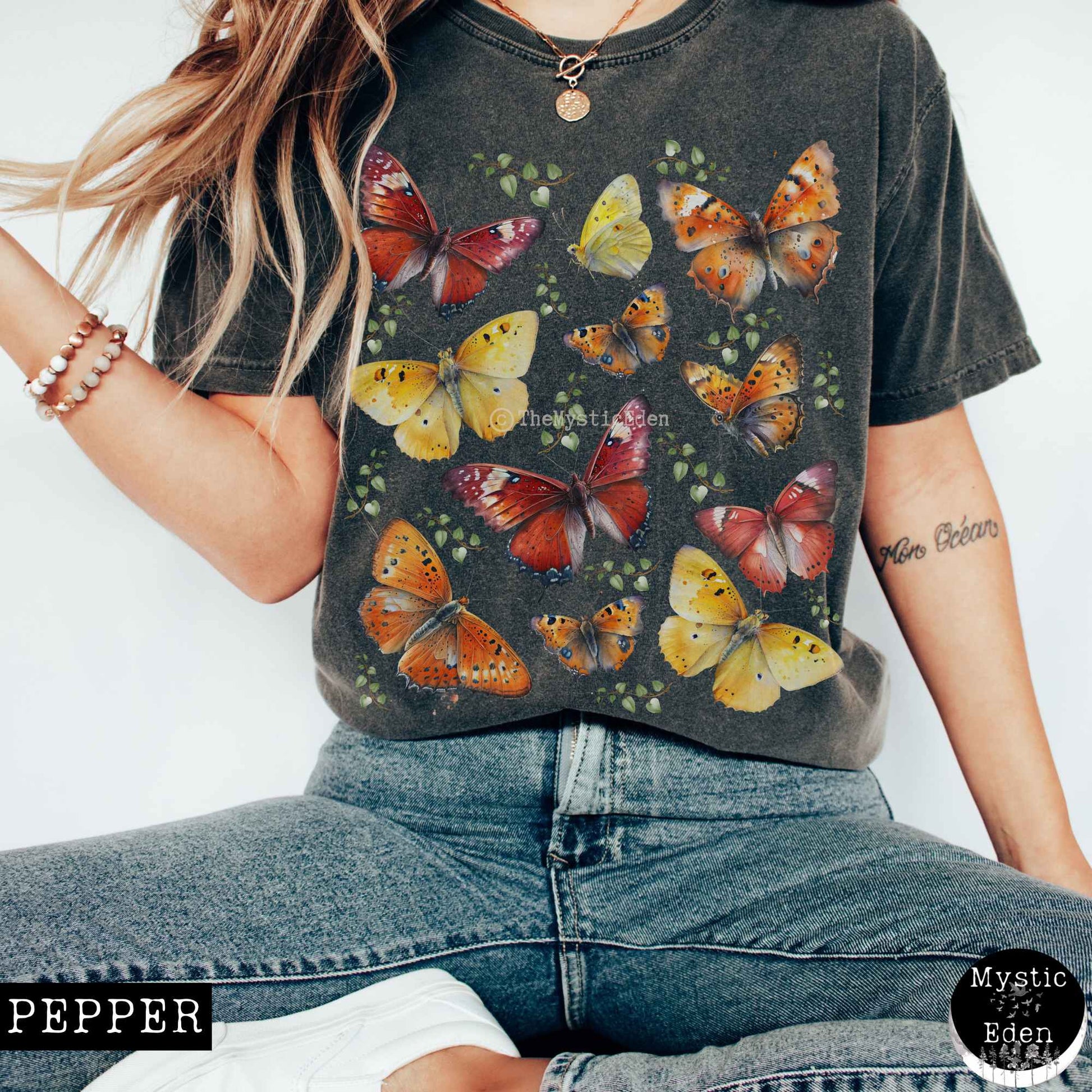 T-Shirt Pepper / S Bright Butterflies Cottagecore T-shirt The Mystic Eden