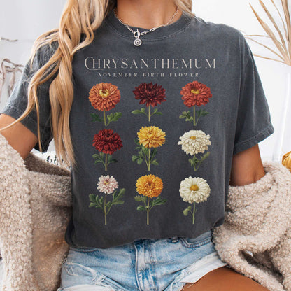T-Shirt Pepper / S Chrysanthemum November Birth Month Flower Shirt The Mystic Eden