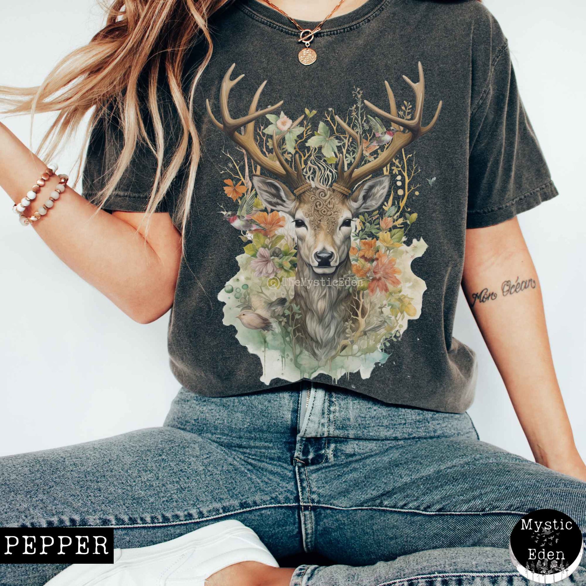 T-Shirt Pepper / S Cottagecore deer floral shirt The Mystic Eden