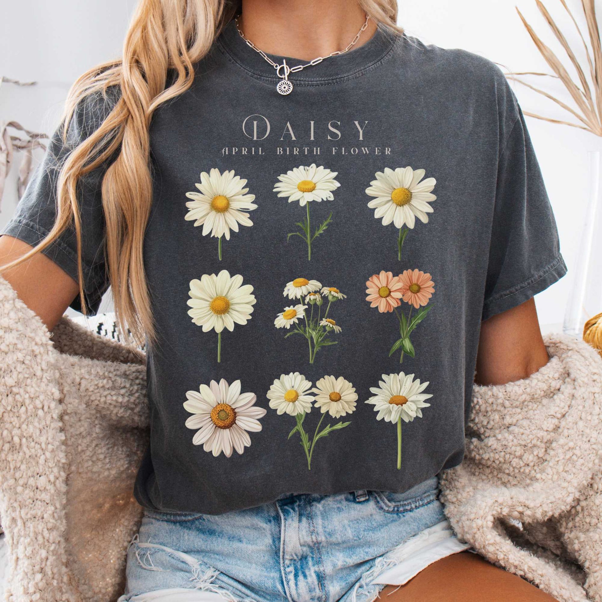 T-Shirt Pepper / S Daisy April Birth Month Flower Shirt The Mystic Eden