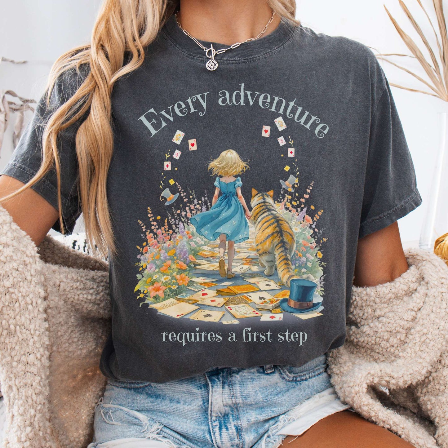 T-Shirt Pepper / S Every Adventure Requires a First Step Alice Tee The Mystic Eden
