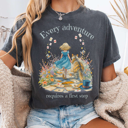 T-Shirt Pepper / S Every Adventure Requires a First Step Alice Tee The Mystic Eden