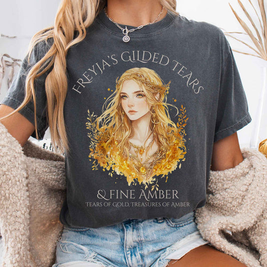 T-Shirt Pepper / S Freyja's Gilded Tears & Fine Amber Goddess Shirt The Mystic Eden