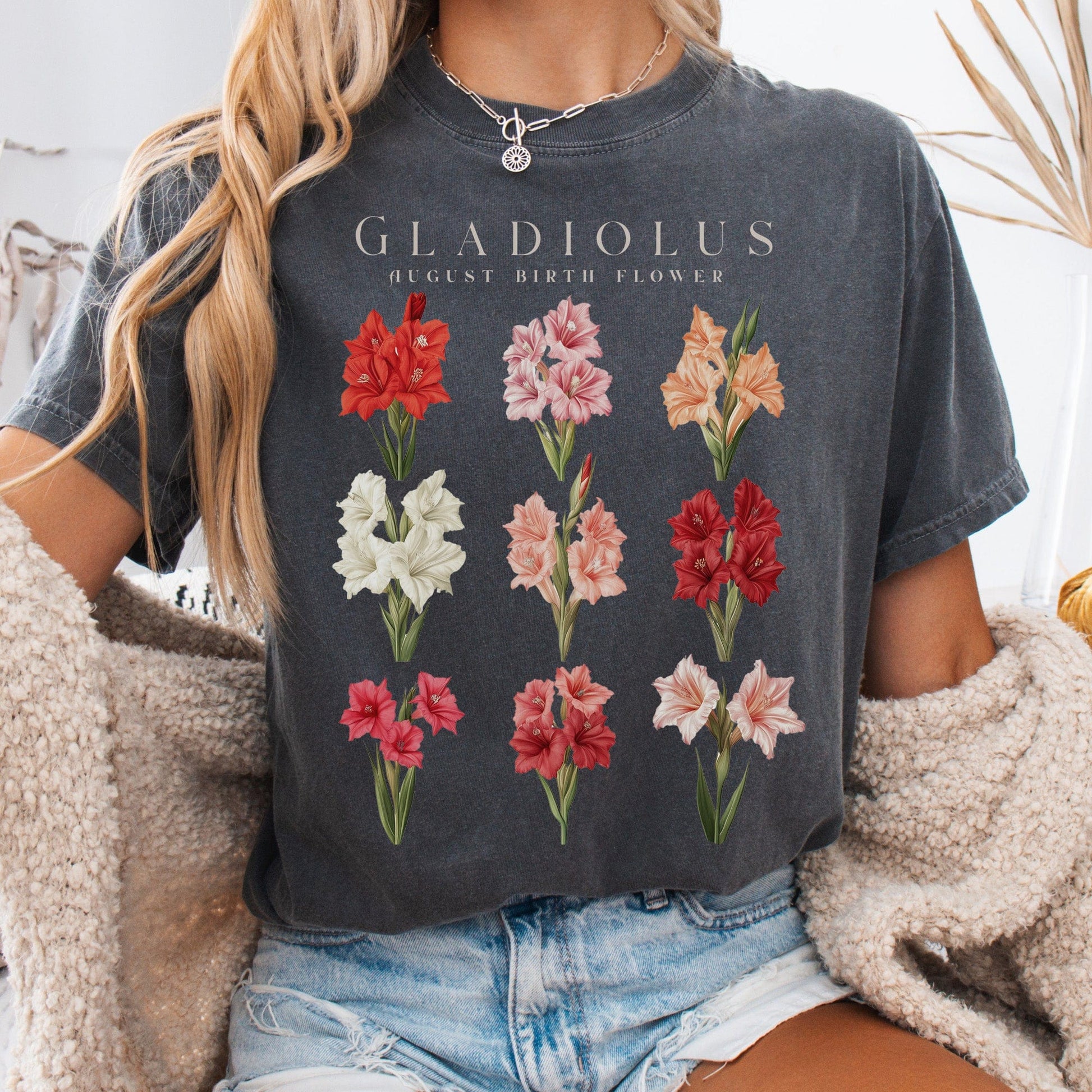 T-Shirt Pepper / S Gladiolus August Birth Month Flower Shirt The Mystic Eden