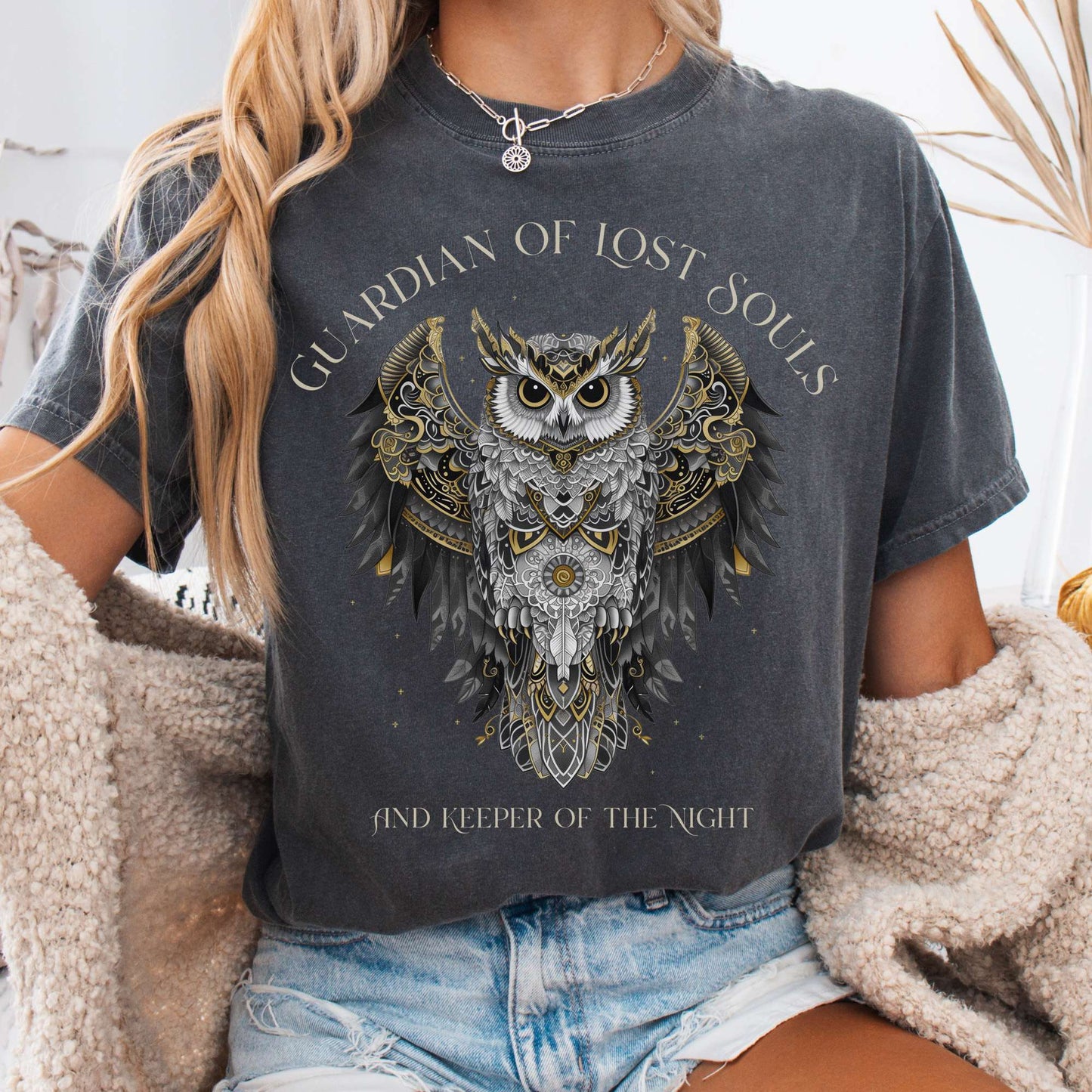 T-Shirt Pepper / S Guardian of Lost Souls Mythic Owl Tee The Mystic Eden