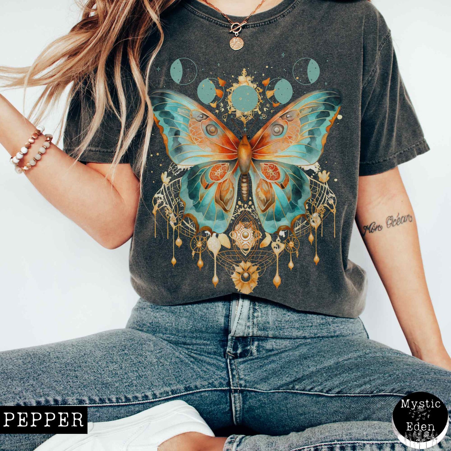 T-Shirt Pepper / S Mystical and Whimsical Butterfly Shirt The Mystic Eden