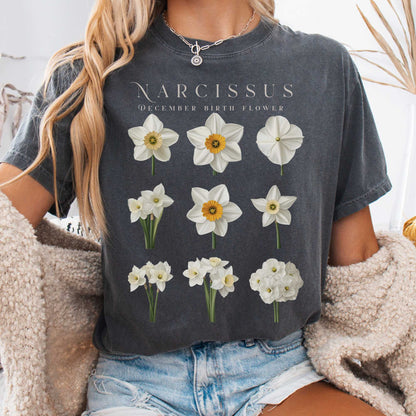 T-Shirt Pepper / S Narcissus December Birth Month Flower Shirt The Mystic Eden