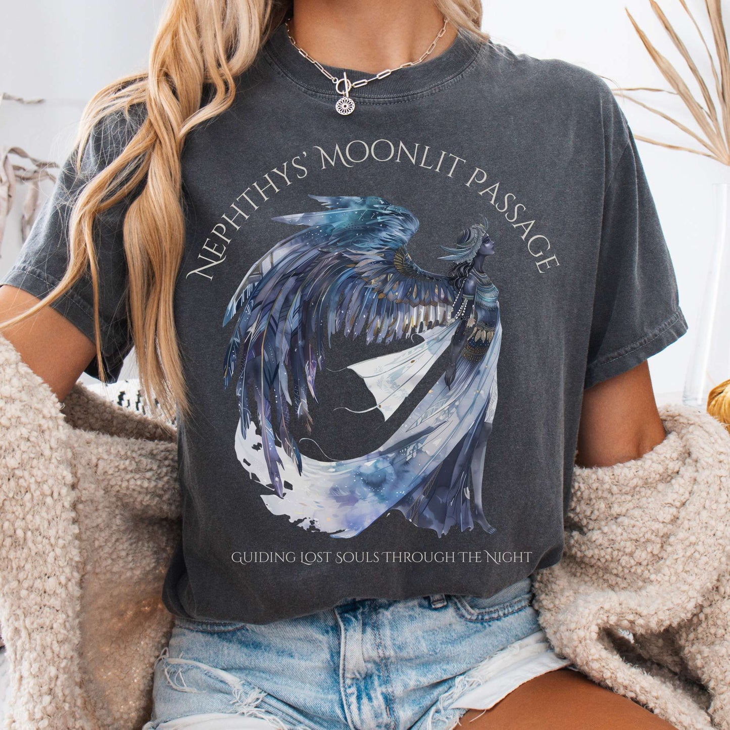T-Shirt Pepper / S Nephthys' Moonlit Passage Egyptian Mythology Tee The Mystic Eden
