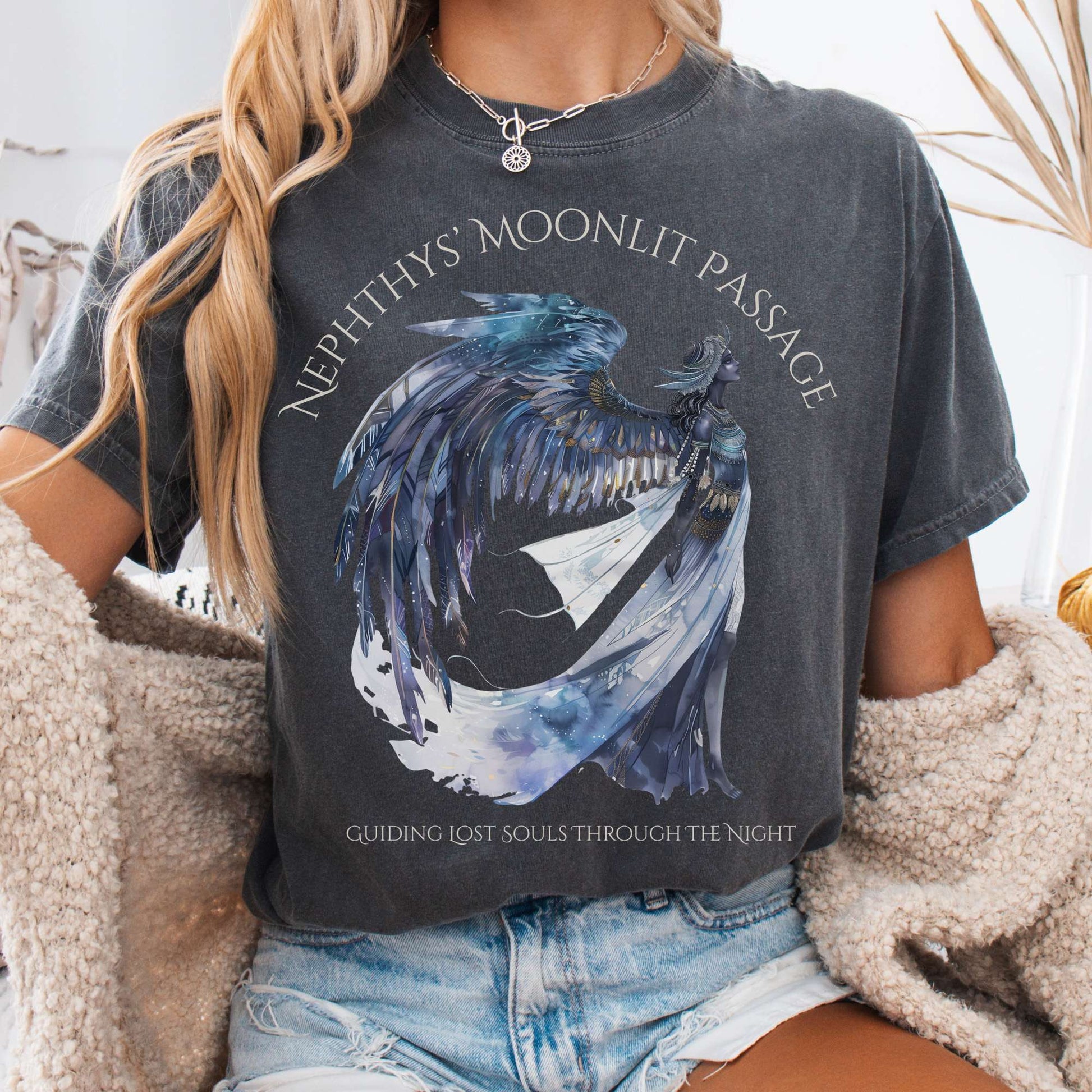 T-Shirt Pepper / S Nephthys' Moonlit Passage Egyptian Mythology Tee The Mystic Eden
