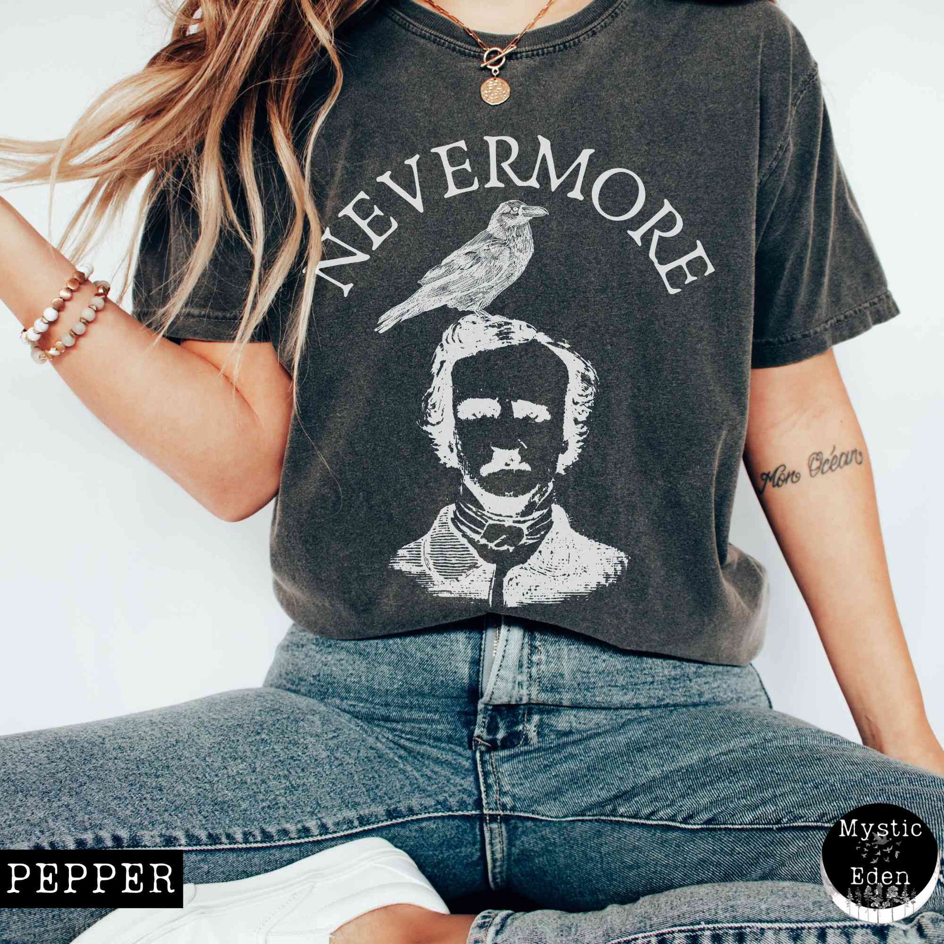 T-Shirt Pepper / S Nevermore Edgar Allan Poe T-Shirt The Mystic Eden