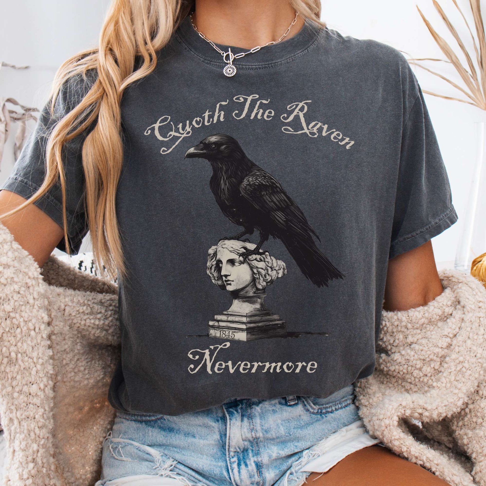 T-Shirt Pepper / S Quoth the Raven Nevermore Edgar Allan Poe Tee The Mystic Eden