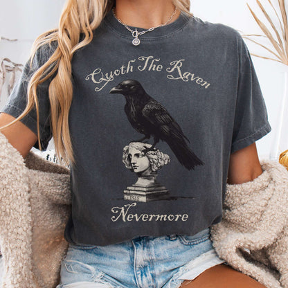 T-Shirt Pepper / S Quoth the Raven Nevermore Edgar Allan Poe Tee The Mystic Eden