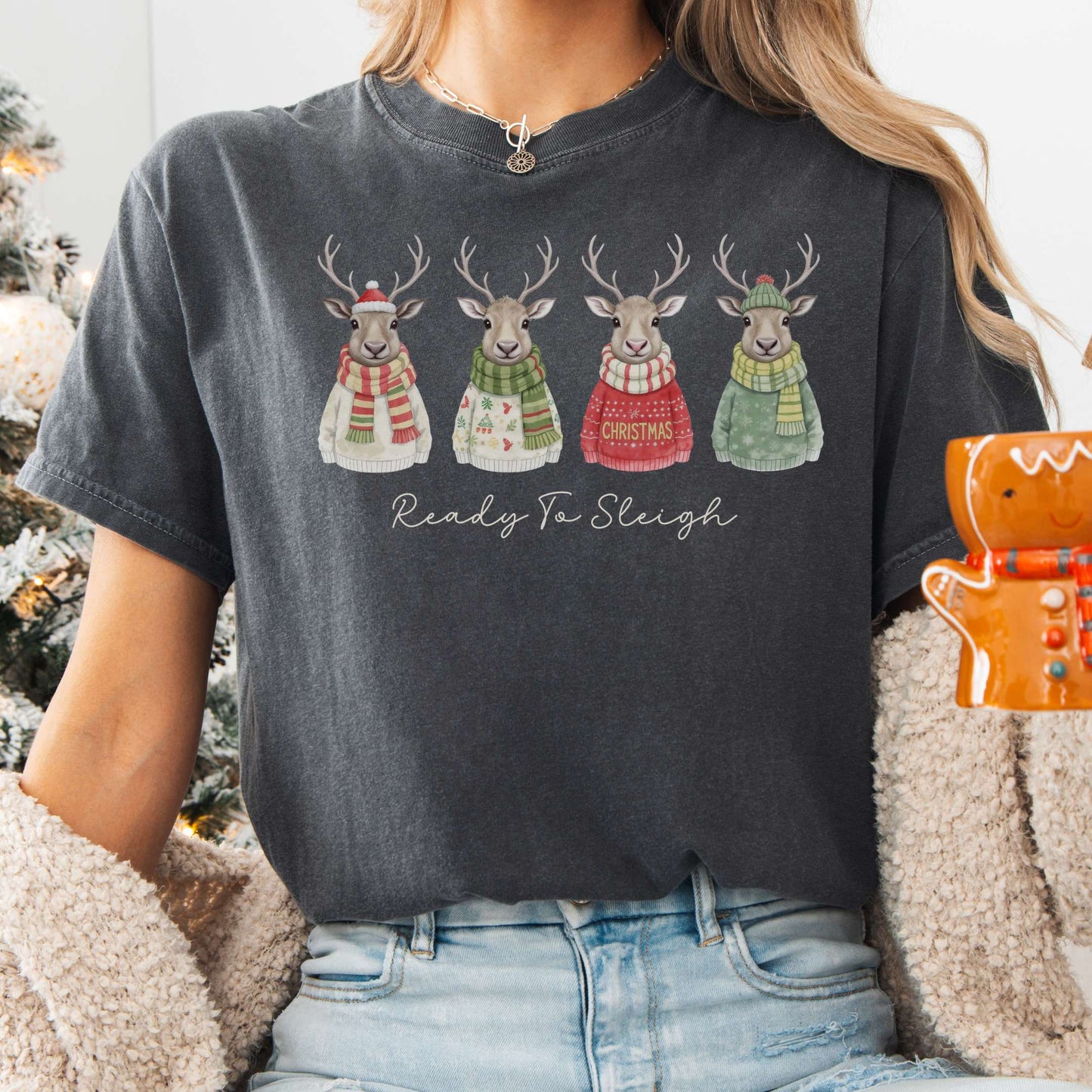 T-Shirt Pepper / S Ready to Sleigh — Festive Reindeer Christmas Tee The Mystic Eden